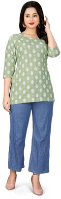 HOCC Women Printed Straight Kurta(Green)