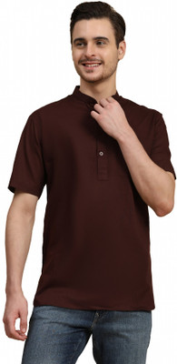 SKAVIJ Men Solid Straight Kurta(Brown)