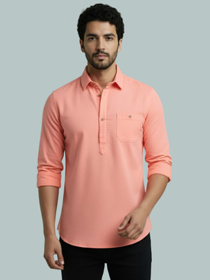 Vida Loca Men Solid A-line Kurta(Orange)