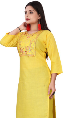 AKK Enterprise Women Printed Straight Kurta(Yellow)