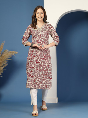 Daevish Women Printed Straight Kurta(Maroon)