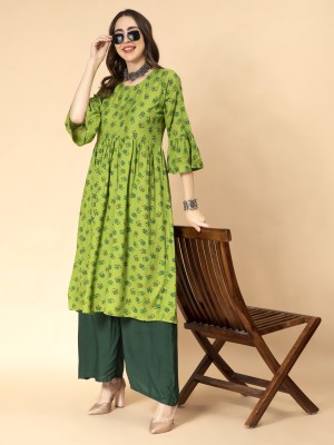 Fabclub Women Floral Print Anarkali Kurta(Green)