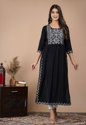 Emica Women Embroidered Anarkali Kurta(Black)