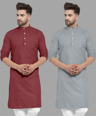 FASHIONFRICKSS Men Solid Straight Kurta(Grey, Maroon)