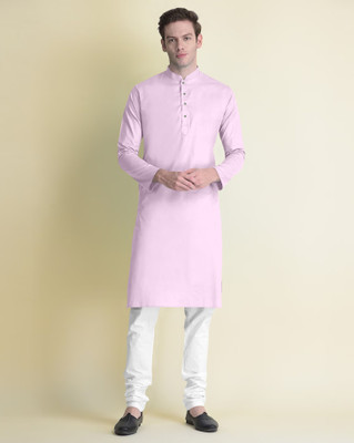 JENZEE Men Solid Straight Kurta(Pink)
