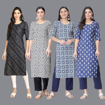 EthnicBasket Women Printed Straight Kurta(Black, Dark Blue, White)