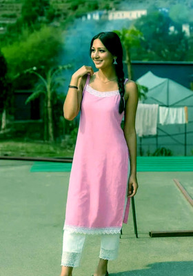 RKUNIQUETEXTILE Women Solid A-line Kurta(Pink)