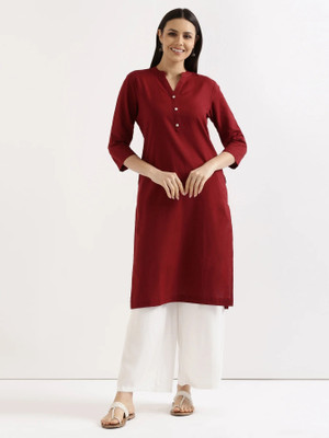 TARUBI Women Striped Straight Kurta(Maroon)