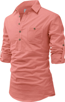 Edinwolf Men Solid Straight Kurta(Pink)