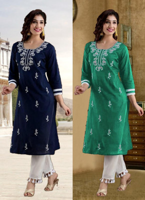 SISTO Women Chikan Embroidery A-line Kurta(Multicolor)