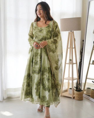 Vraj Textile Anarkali Gown(Light Green)