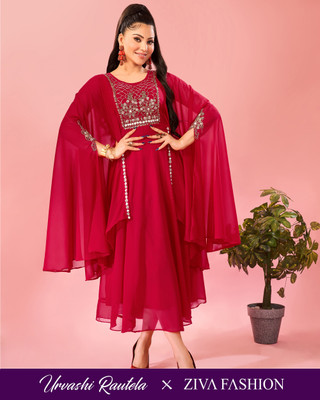 Ziva Fashion Women Embellished A-line Kurta(Red)