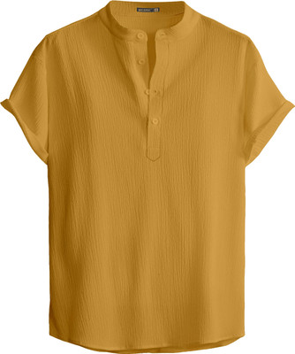Cloth Factory Men Self Design Straight Kurta(Yellow)