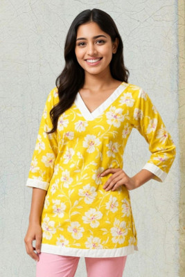 HouseOfCommon Women Printed A-line Kurta(Yellow)