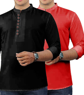CROWNTAIL Men Solid Straight Kurta(Red)