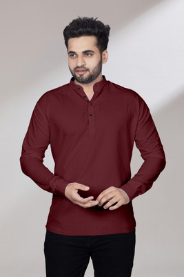 Kavyangle Creation Men Solid Straight Kurta(Maroon)