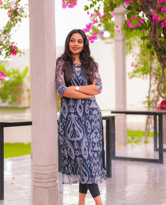 J M CREATION Women Printed A-line Kurta(Blue)