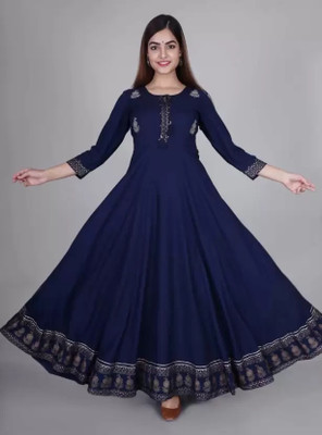 aariddhi Women Printed, Embroidered Anarkali Kurta(Blue)