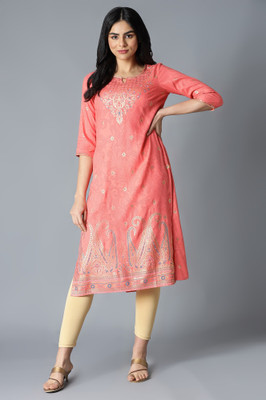 Aurelia Women Printed Straight Kurta(Pink)