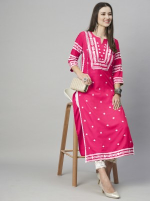 JB TEX Women Embroidered Straight Kurta(Pink)