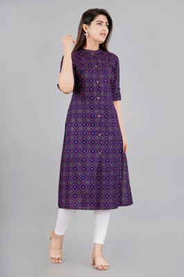 MintMarie Women Printed Frontslit Kurta(Dark Blue)