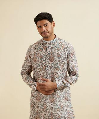 MANYAVAR Men Printed Straight Kurta(Beige)