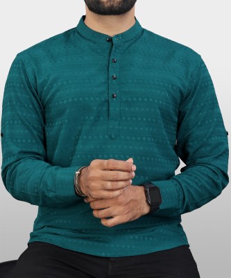 VeBNoR Men Striped Straight Kurta(Blue)