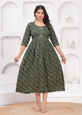 Gora Laxmi Women Embroidered Anarkali Kurta(Green)