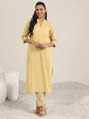 LIBAS Women Striped Straight Kurta(Yellow)