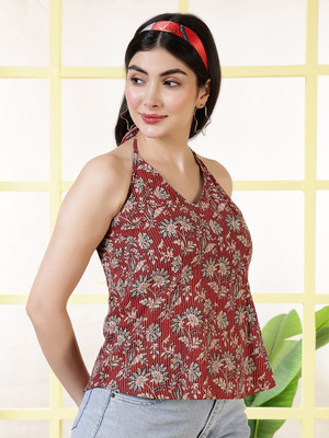 Nayo Women Floral Print Straight Kurta(Maroon)