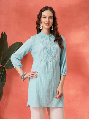 Nayam By Lakshita Women Embroidered A-line Kurta(Blue)