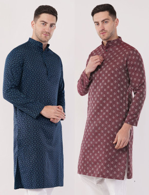 Sypher Boutique Men Self Design Straight Kurta(Blue, Maroon)