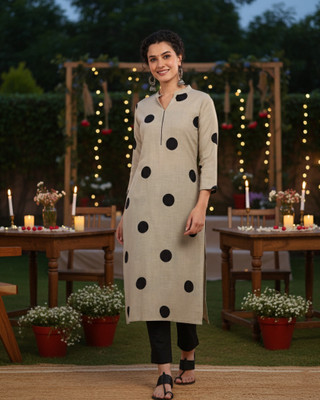maaesa Women Printed Straight Kurta(Grey)