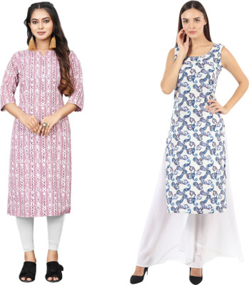 KAUTAQI Women Self Design Straight Kurta(Multicolor)