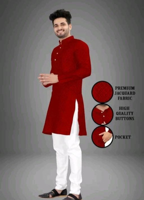 VJ Enterprise Men Self Design Straight Kurta(Maroon)