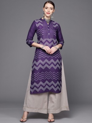 Varanga Women Printed Straight Kurta(Purple)