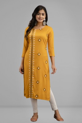 Sai veera Fashion Women Embroidered A-line Kurta(Yellow)