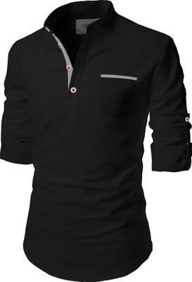 UNIFAV Men Solid Straight Kurta(Black)