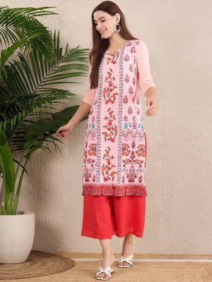 EthnicBasket Women Printed A-line Kurta(Pink)