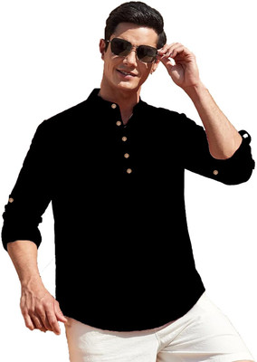 DaReal Men Solid A-line Kurta(Black)