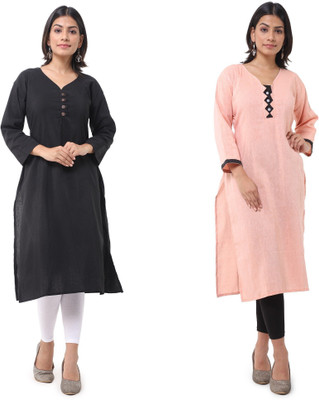 DESHBANDHU DBK Women Solid Straight Kurta(Black, Pink)