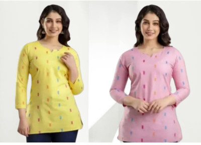 Arfacollection Women Self Design A-line Kurta(Yellow, Pink)