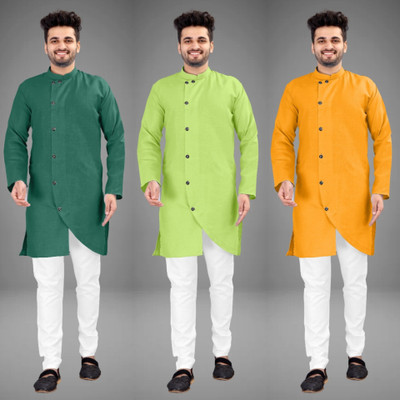 DIAMOND CLUSTER Men Solid Trail Cut Kurta(Multicolor)