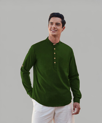 UNIFAV Men Solid Straight Kurta(Dark Green)