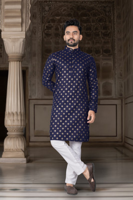 DHASU TRENDZ Men Printed Straight Kurta(Blue)