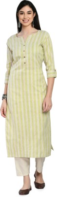 AnjuShree Choice Women Striped Straight Kurta(Green)