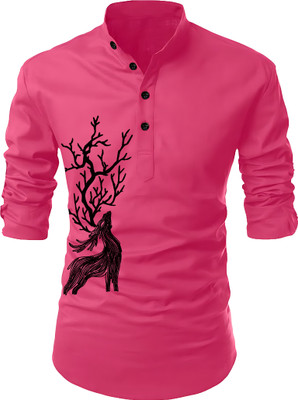 hfm Men Animal Print Straight Kurta(Multicolor)