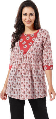 Divastri Women Printed Flared Kurta(Pink, Red)