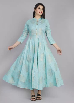 aachhoo Women Printed Anarkali Kurta(Light Blue)