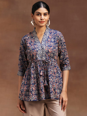 LIBAS Women Printed A-line Kurta(Blue)